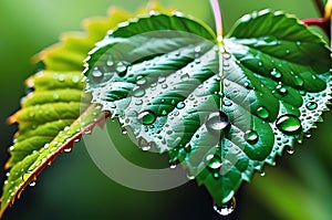 Macro Marvel: Precarious Raindrop Suspended on the Edge of a Vibrant Green Leaf