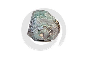 Macro mineral stone alexandrite bluish - green with fluorescent light on a white background photo