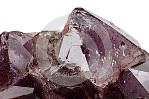Macro mineral stone Amethysts, Goethite, Epidote on a white background