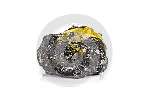 Macro of mineral stone Anglesite in Galena on white background