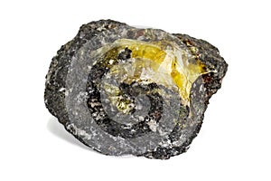 Macro of mineral stone Anglesite in Galena on white background