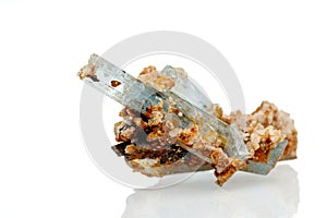 Macro mineral stone aquamarine on a white background