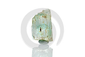 Macro mineral stone aquamarine on a white background