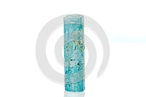 Macro mineral stone aquamarine on a white background