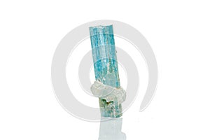 Macro mineral stone aquamarine on a white background