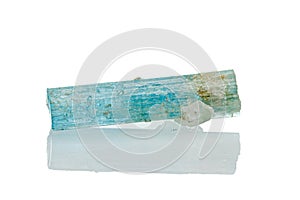 Macro mineral stone aquamarine on a white background