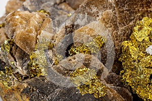 Macro mineral stone Barit Pyrit on a white background