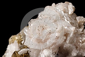 Macro mineral stone Baryta On Fluorite On a black background