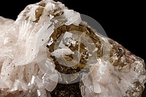 Macro mineral stone Baryta On Fluorite On a black background