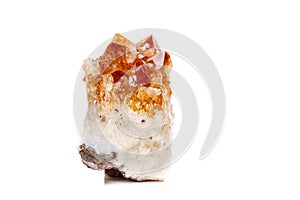 Macro mineral stone Citrine in rock in crystals on a white backg