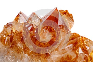 Macro mineral stone Citrine in rock in crystals on a white backg