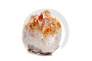 Macro mineral stone Citrine in rock in crystals on a white backg