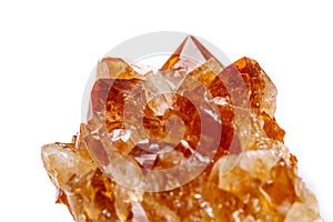 Macro mineral stone Citrine in rock in crystals on a white backg