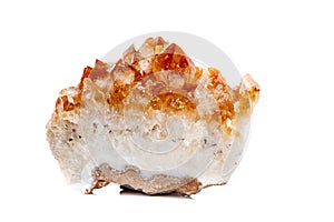 Macro mineral stone Citrine in rock in crystals on a white backg photo