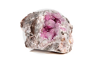 Macro mineral stone Cobalt Calcite rock on white background