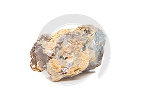 Macro mineral stone Corundum in rock a white background