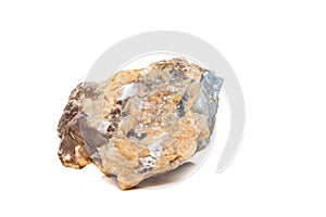 Macro mineral stone Corundum in rock a white background