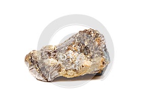 Macro mineral stone Corundum in rock a white background