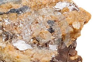 Macro mineral stone Corundum in rock a white background