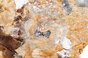 Macro mineral stone Corundum in rock a white background