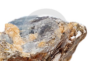 Macro mineral stone Corundum in rock a white background