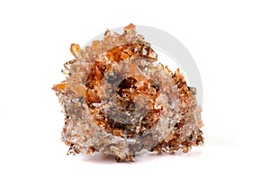 Macro of mineral stone Creedite on microcline on white background