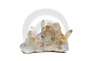 Macro Mineral Stone Crystals Citrine on a white background close-up