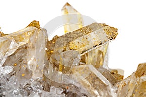 Macro Mineral Stone Crystals Citrine on a white background close-up