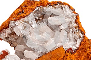 Macro mineral stone crystals Hemimorphite rock on a white background