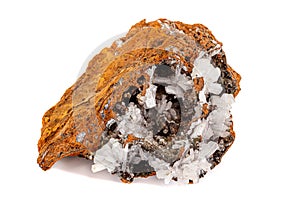 Macro mineral stone crystals Hemimorphite rock on a white background