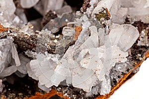 Macro mineral stone crystals Hemimorphite rock on a white background