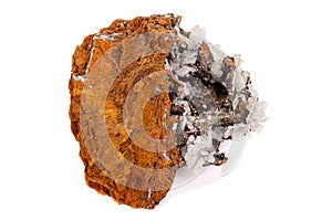 Macro mineral stone crystals Hemimorphite rock on a white background