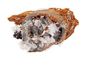 Macro mineral stone crystals Hemimorphite rock on a white background