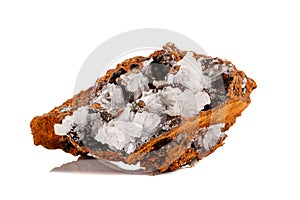 Macro mineral stone crystals Hemimorphite rock on a white background