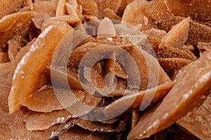 Macro mineral stone desert rose or sand rose on a black background