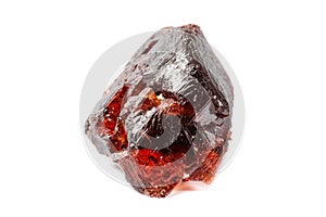 Macro mineral stone Garnet Spessartine on a white background