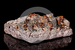 Macro mineral stone Grossular, Garnet, Epidote on a black background