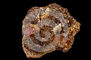 Macro mineral stone Grossular, Garnet, Epidote on a black background