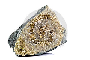 Macro mineral stone grossular on a white background