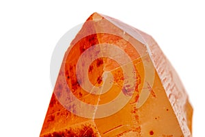 Macro mineral stone Lemurian Crystal a white background