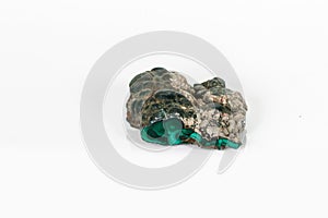 Macro mineral stone Malachite against white background