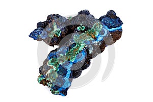 Macro mineral stone Malachite and Azurite against white background