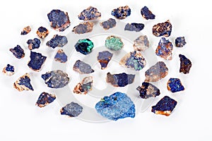 Macro mineral stone Malachite and Azurite against white background