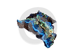 Macro mineral stone Malachite and Azurite against white background