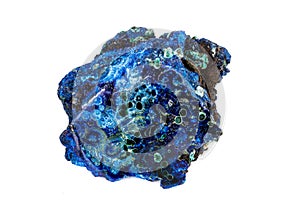 Macro mineral stone Malachite and Azurite against white background