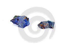 Macro mineral stone Malachite and Azurite against white background