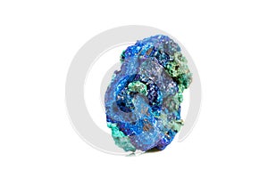 Macro mineral stone malachite with azurite on white background