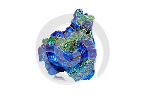 Macro mineral stone malachite with azurite on white background