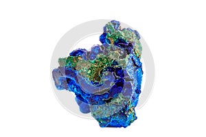 Macro mineral stone malachite with azurite on white background