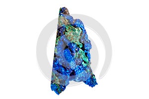 Macro mineral stone malachite with azurite on white background